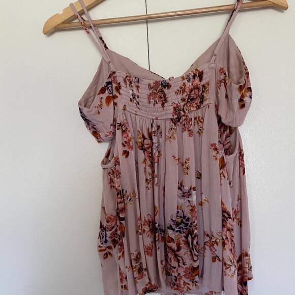 American Eagle Cold Shoulder Tie-Front Floral Spaghetti Strap Top Size M - Picture 3 of 13